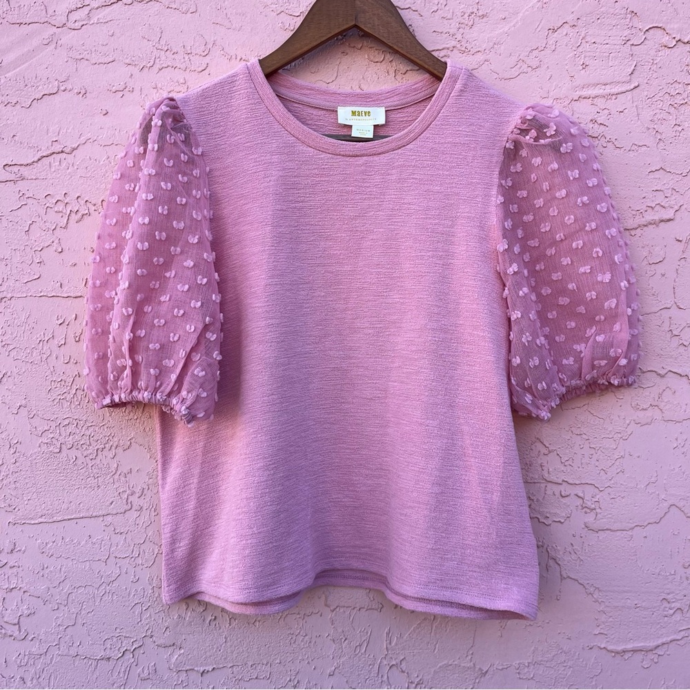 Maeve by Anthropologie Sheer Puff Sleeve Blouse Pink Size Medium